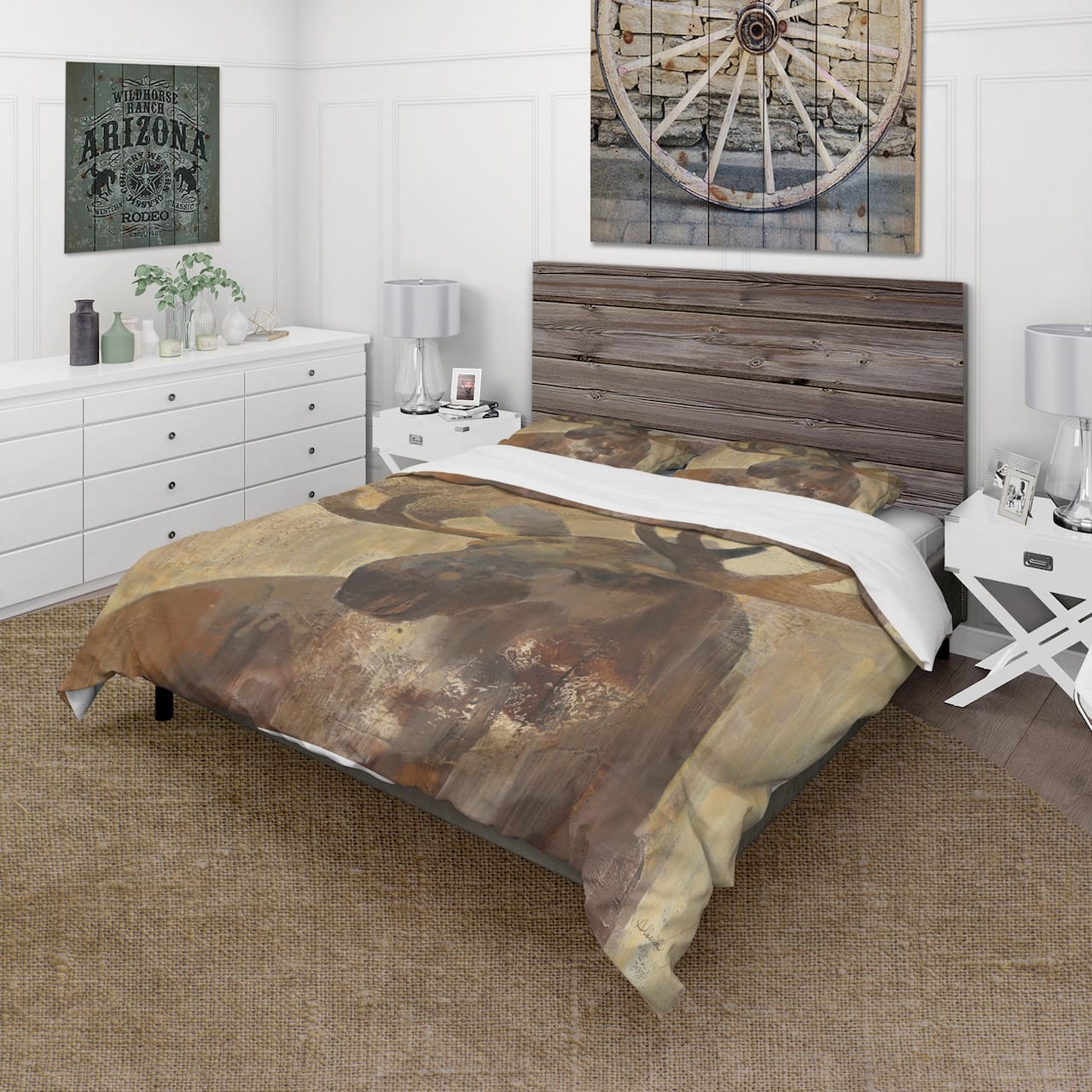 Designart 'Into the Wild Gold Moose' Farmhouse Bedding Set - Duvet Cover & Shams